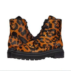 NWOT SCHUTZ Maylova Leopard-Print Calf Hair Combat Booties